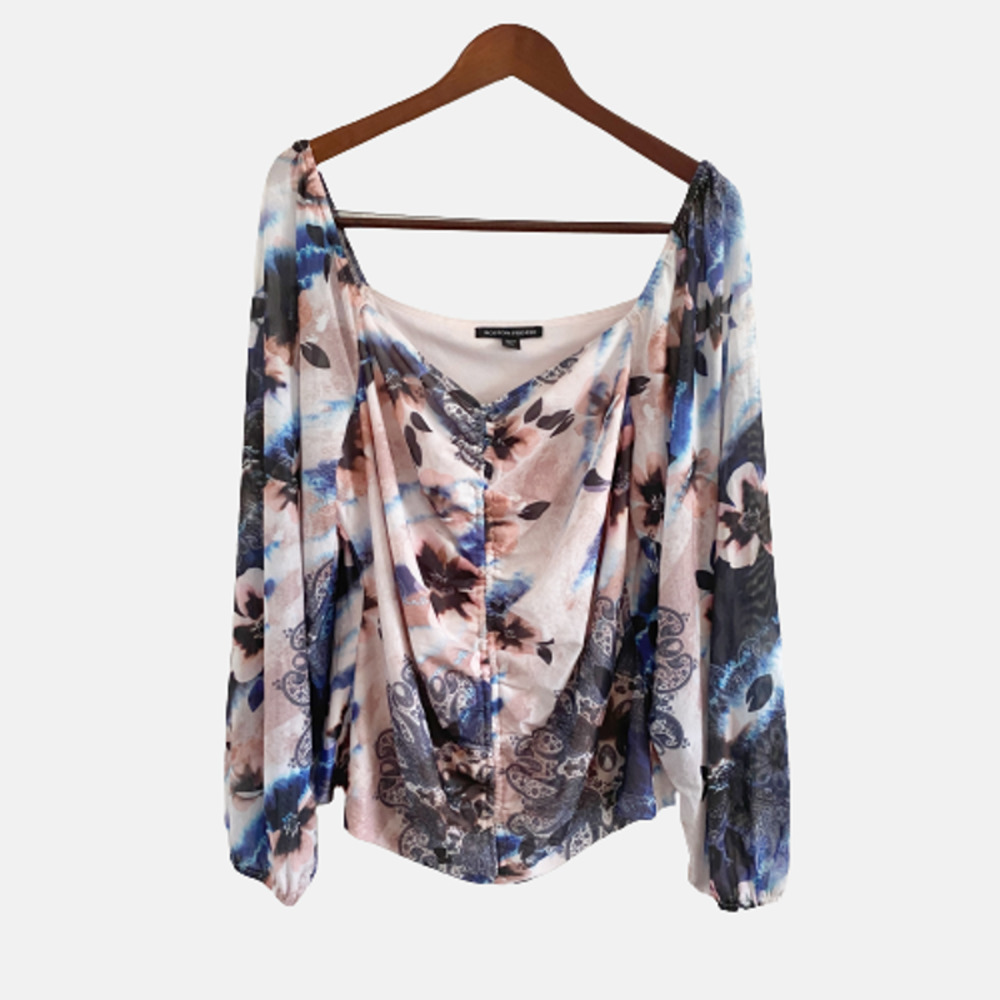 Boston Proper Ruched Mesh Blouse Womens XL